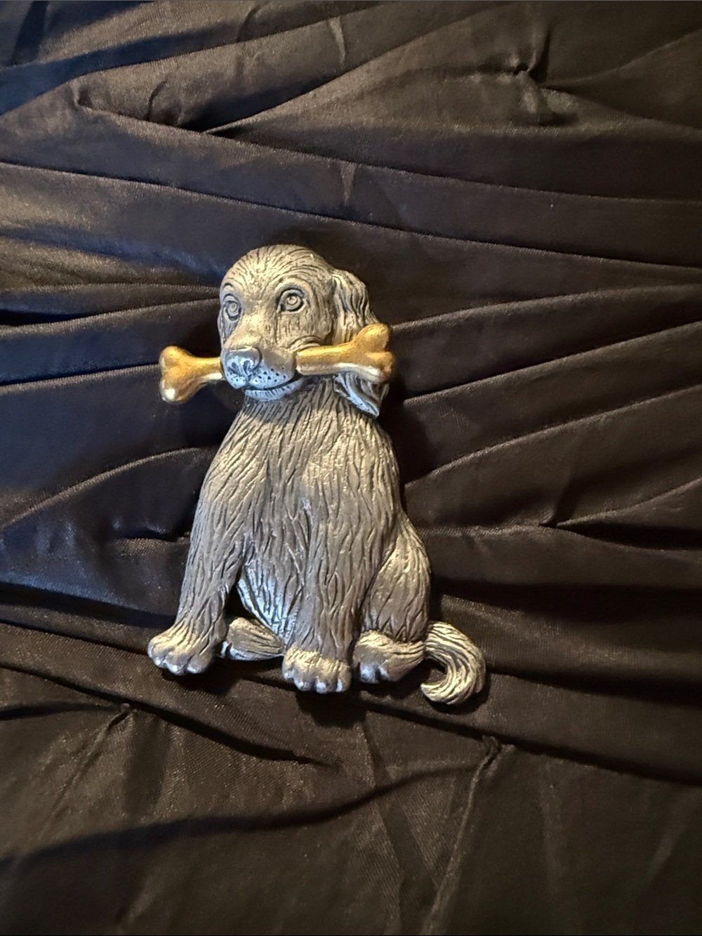 Dog Brooch Pin in Silver with Gold Bone Accent - Women's Jewelry